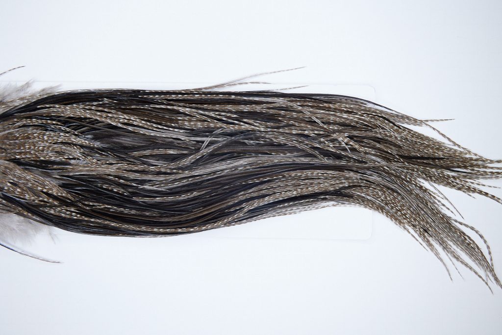 8981 Heritage Dry Fly Hackle, Dun Grizzly #1 Grade Rooster Saddle, Ties Sizes 12-16