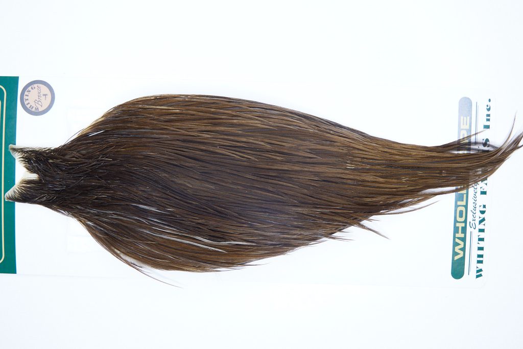 3643 Hebert Dry Fly Hackle, Bronze Grade Rooster Cape Dark Brown Dun Ties Size 12-20