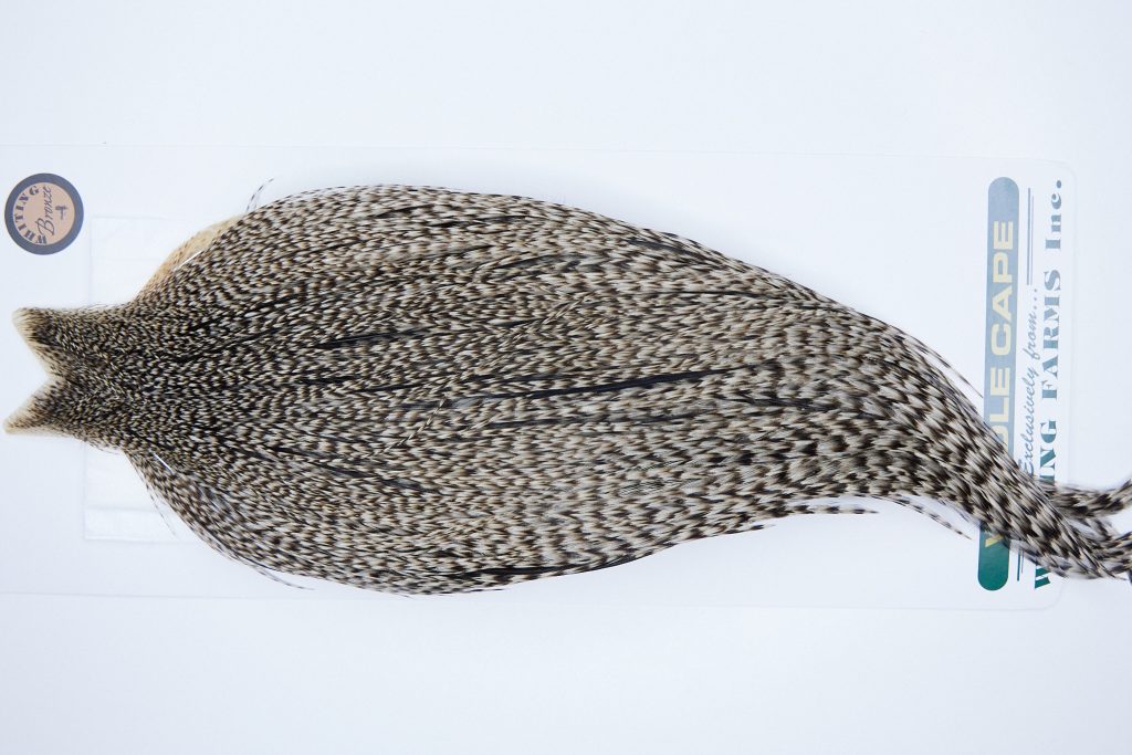 3660 Hebert Dry Fly Hackle, Bronze Grade Rooster Cape Dun Grizzly Ties Size 10-22