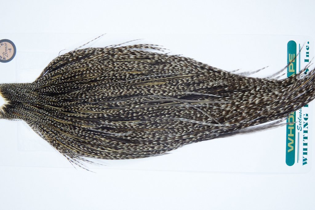 3908 Hebert Dry Fly Hackle, Bronze Grade Rooster Cape Grizzly Variant Ties Size 10-24