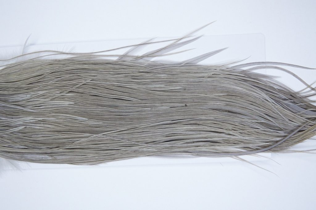 3994 Hebert Dry Fly Hackle, Bronze Grade Rooster Saddle Medium Grey Dun Ties Size 14-16