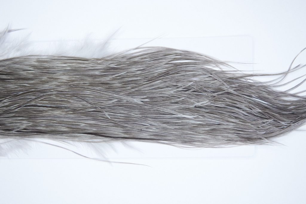 3996 Hebert Dry Fly Hackle, Bronze Grade Rooster Saddle Medium Grey Dun Ties Size 12-16