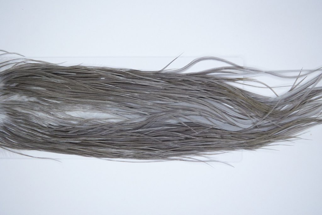 3998 Hebert Dry Fly Hackle, Bronze Grade Rooster Saddle Medium Grey Dun Ties Size 12-14