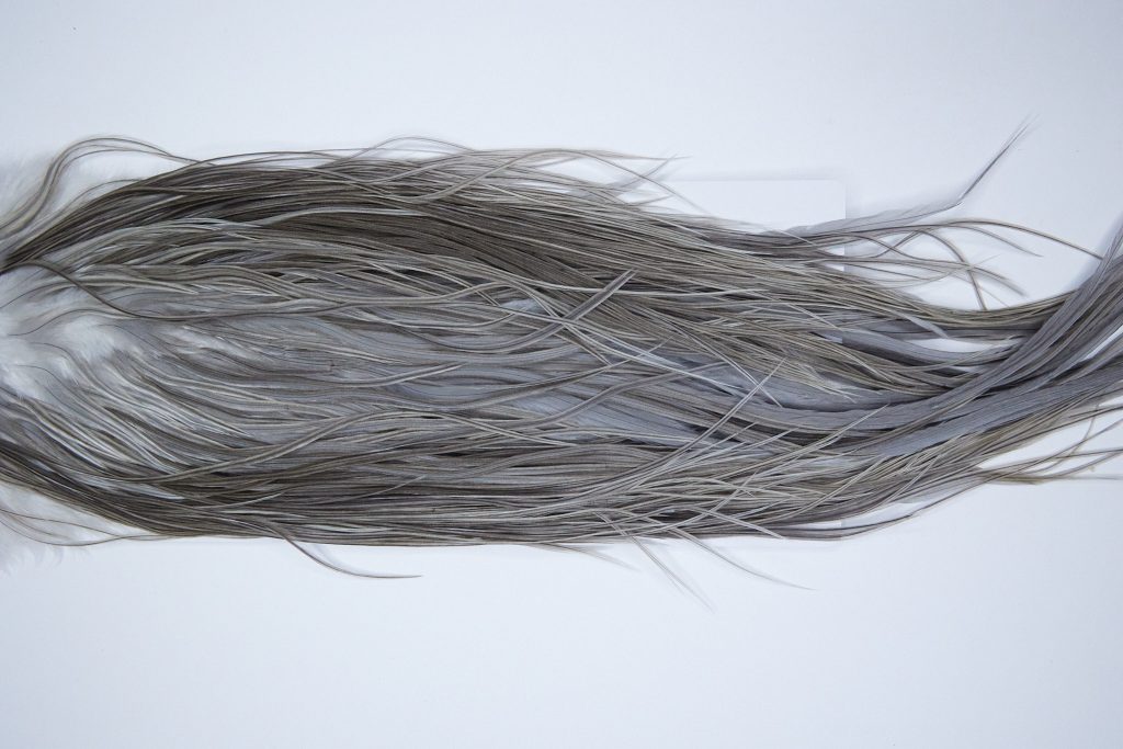 3999 Hebert Dry Fly Hackle, Bronze Grade Rooster Saddle Medium Grey Dun Ties Size 12-14