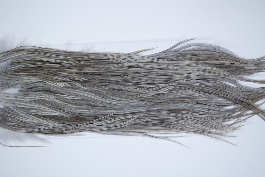 4000 Hebert Dry Fly Hackle, Bronze Grade Rooster Saddle Medium Grey Dun Ties Size 14