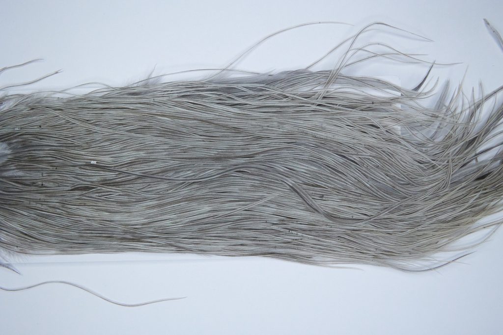 4018 Hebert Dry Fly Hackle, Silver Grade Rooster Saddle Light Grey Dun Ties Size 14-16
