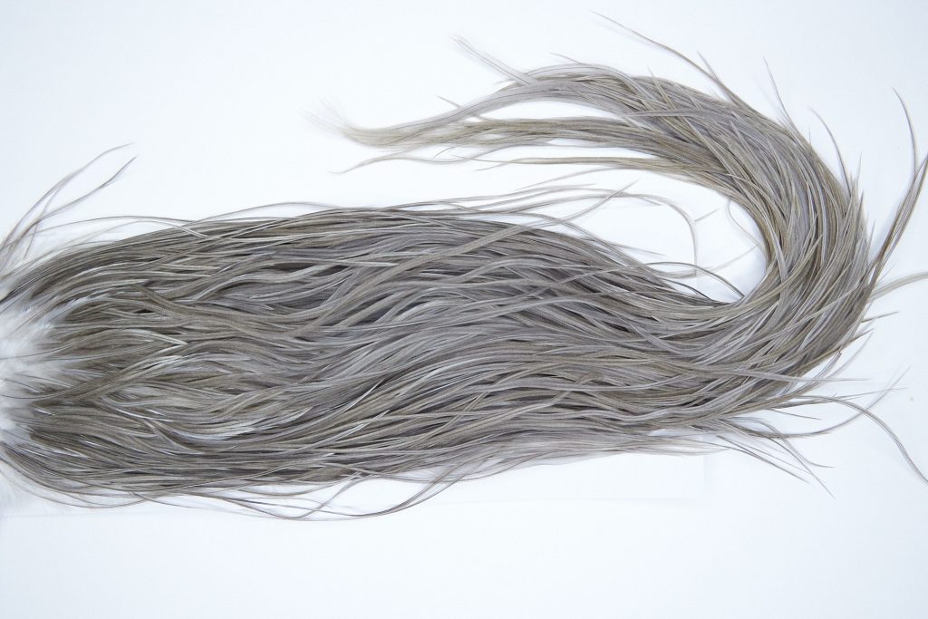 4021 Hebert Dry Fly Hackle, Gold Grade Rooster Saddle Medium Grey Dun Ties Size 12-14