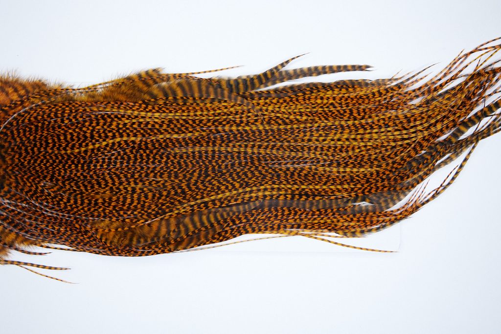 4099 Whiting Dry Fly Hackle, Bronze Grade Rooster Saddle Grizzly Burnt Orange Ties Size 14-16