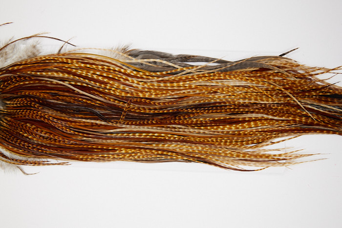 4557 Hebert Dry Fly Hackle Silver Grade Rooster Saddle Barred Dark Ginger Ties Size 12-14