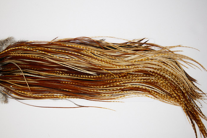 4893 Hebert Dry Fly Hackle Silver Grade Rooster Saddle Barred Dark Ginger Ties Size 12-16