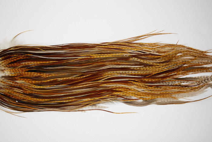 4894 Hebert Dry Fly Hackle Silver Grade Rooster Saddle Barred Dark Ginger Ties Size 12-14