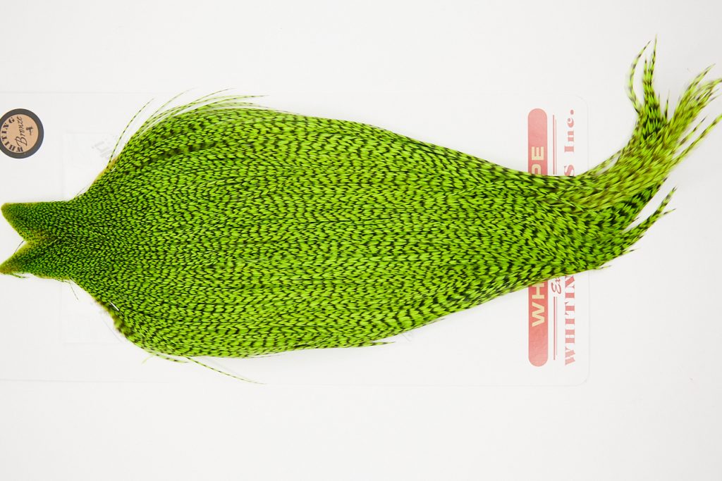 10247 Whiting Dry Fly Hackle Bronze Grade Rooster Cape Grizzly Chartreuse Ties Size 10-20