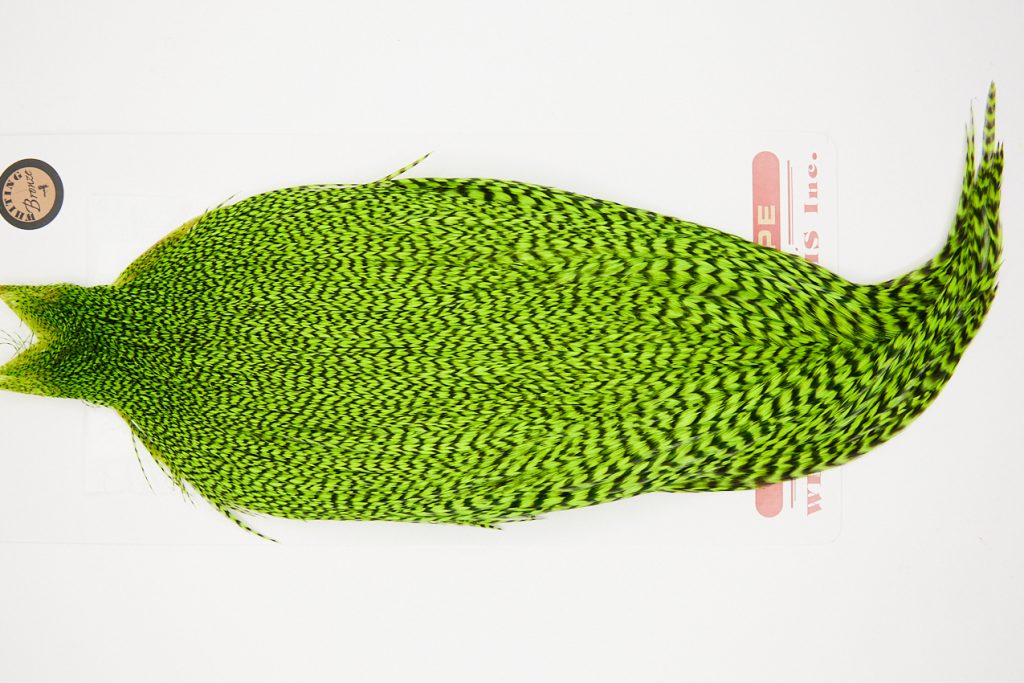 10248 Whiting Dry Fly Hackle Bronze Grade Rooster Cape Grizzly Chartreuse Ties Size 8-20