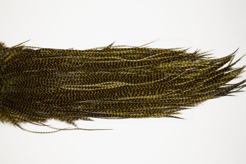 10666 Whiting Dry Fly Hackle Silver Grade Rooster Saddle Grizzly Dark Olive Ties Size 12-14