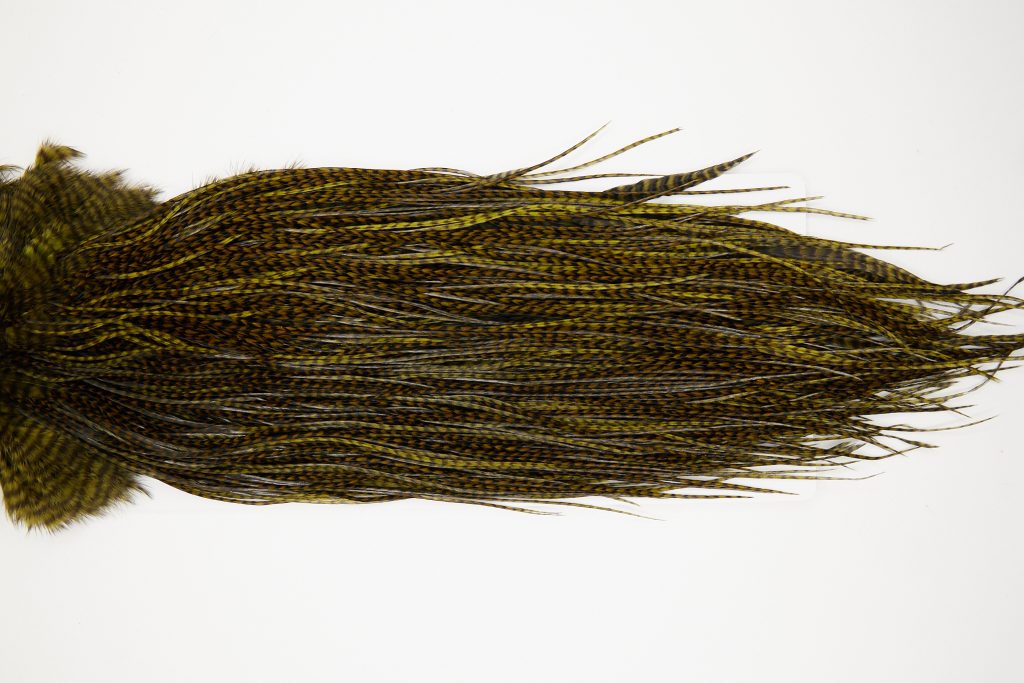 10667 Whiting Dry Fly Hackle Silver Grade Rooster Saddle Grizzly Dark Olive Ties Size 12-14