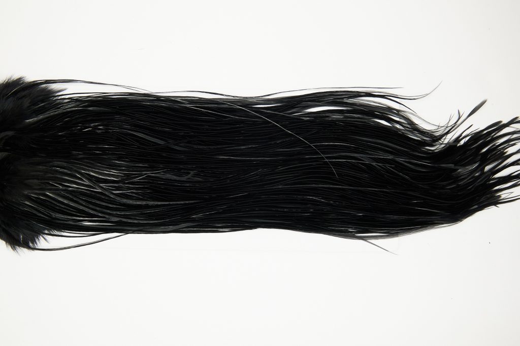 10682 Whiting Dry Fly Hackle Silver Grade Rooster Saddle Black Ties Size 12-14