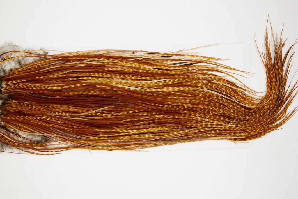 10746 Whiting Dry Fly Hackle Bronze Grade Rooster Saddle Dark Barred Ginger Ties Size 14-16