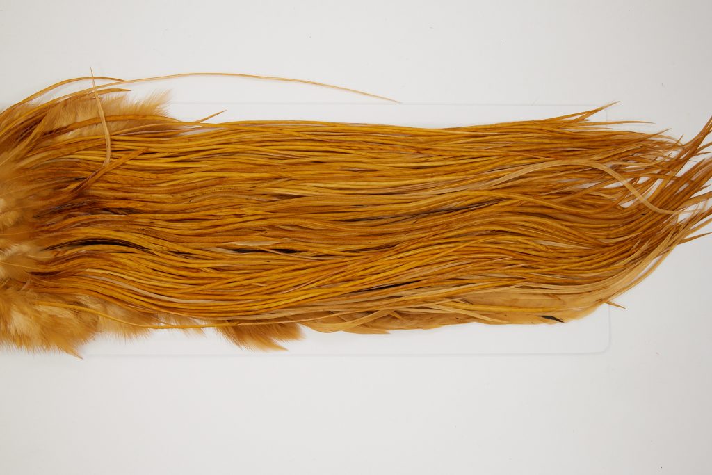 10749 Whiting Dry Fly Hackle Bronze Grade Rooster Saddle Medium Ginger Ties Size 14-16