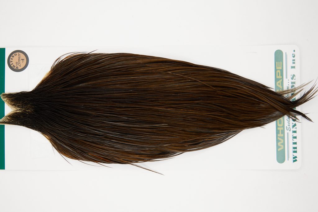 10890 Hebert Dry Fly Hackle Bronze Grade Rooster Cape Dark Brown Dun Ties Size 10-22