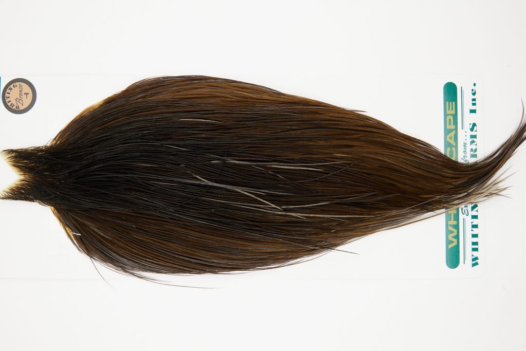 10892 Hebert Dry Fly Hackle Bronze Grade Rooster Cape Dark Brown Dun Ties Size 10-22