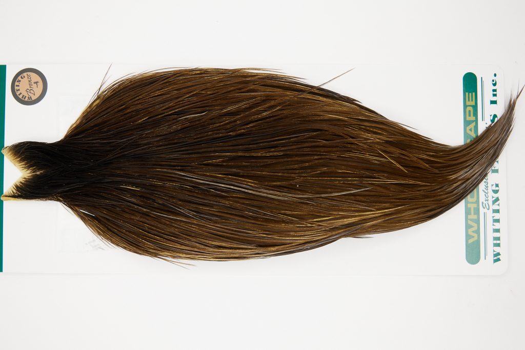 10894 Hebert Dry Fly Hackle Bronze Grade Rooster Cape Dark Brown Dun Ties Size 10-22