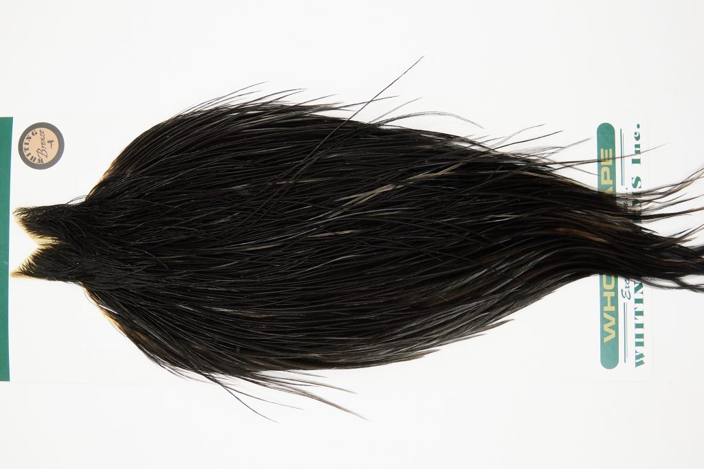 10933 Hebert Dry Fly Hackle Bronze Grade Rooster Cape Black Ties Size 10-24