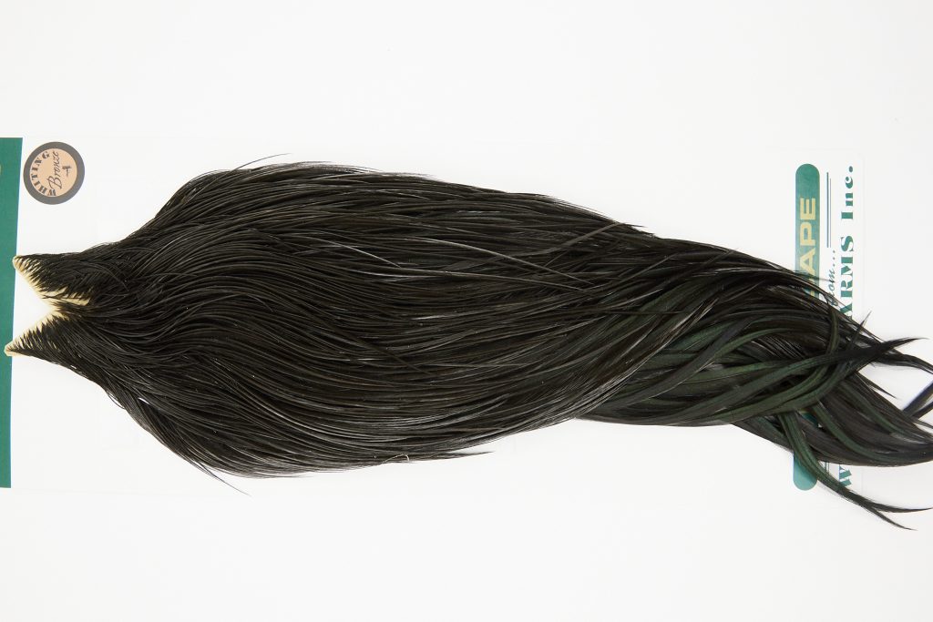 10934 Hebert Dry Fly Hackle Bronze Grade Rooster Cape Black Ties Size 10-24