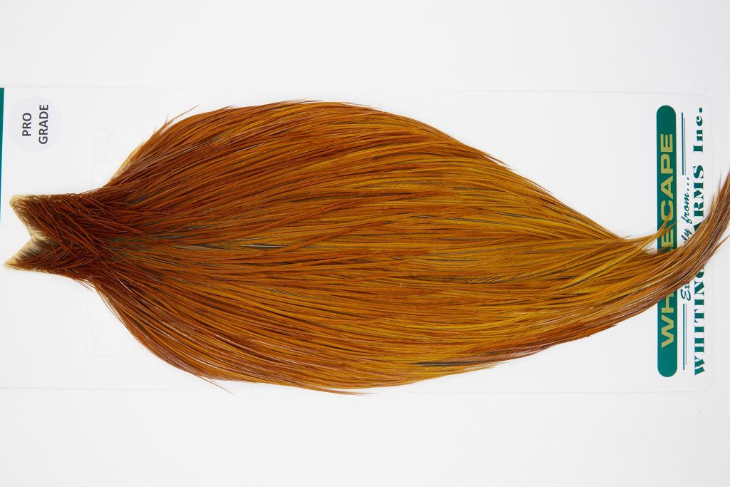 10992 Hebert Dry Fly Hackle Pro Grade Rooster Saddle Light Brown Ties Size 10-22