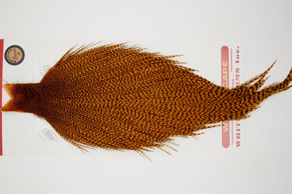 11070 Whiting Dry Fly Hackle Bronze Grade Rooster Cape Grizzly Burnt Orange Ties Size 10-24