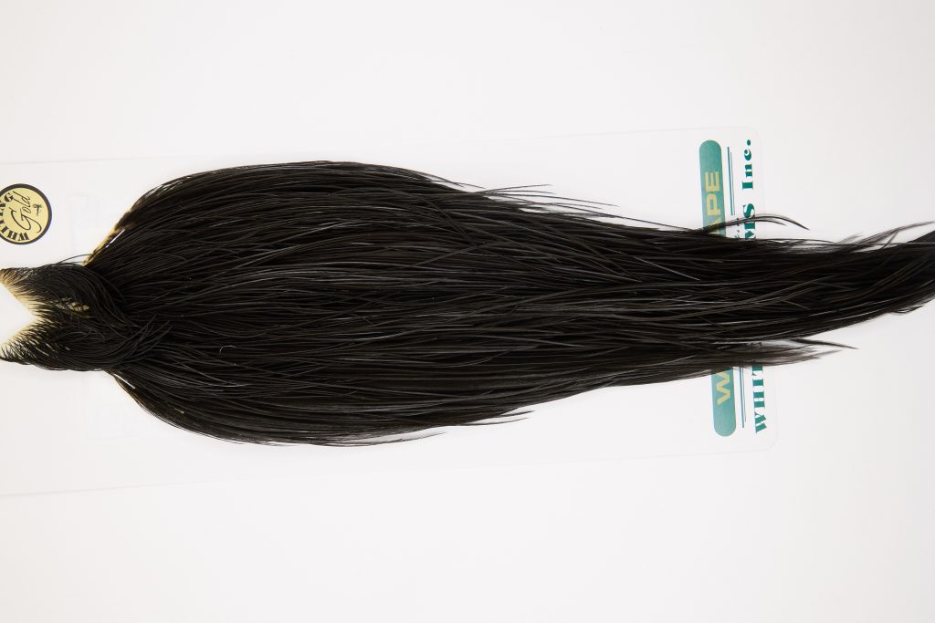 11738 Hebert Dry Fly Hackle Gold Grade Rooster Cape Black Ties Size 10-22