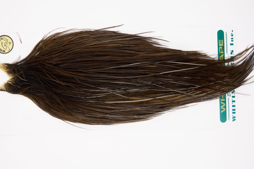 11742 Hebert Dry Fly Hackle Gold Grade Rooster Cape Dark Brown Dun Ties Size 8-22