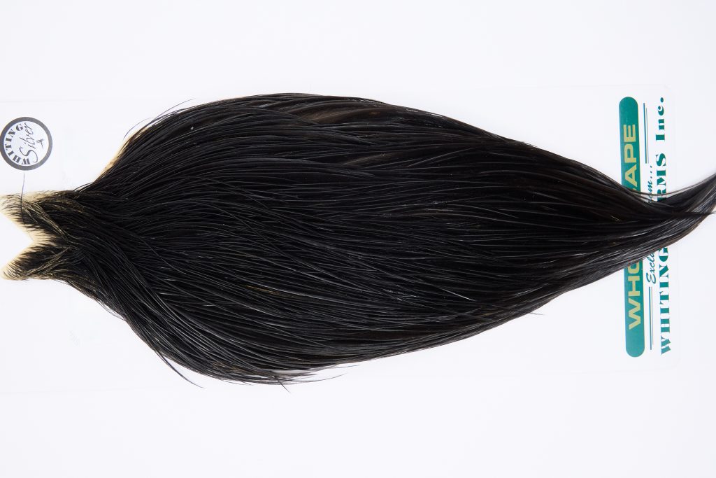 11748 Hebert Dry Fly Hackle Silver Grade Rooster Cape Black Ties Size 10-22