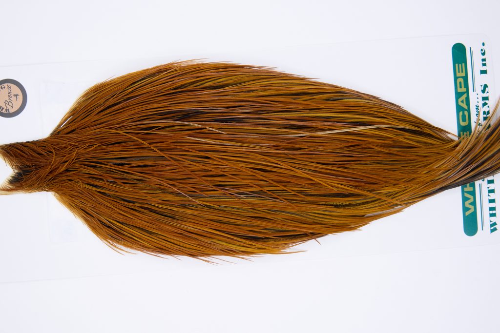 11759 Hebert Dry Fly Hackle Bronze Grade Rooster Cape Light Brown Ties Size 10-22