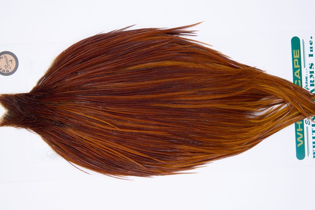 11770 Hebert Dry Fly Hackle Bronze Grade Rooster Cape Medium Brown Ties Size 8-20