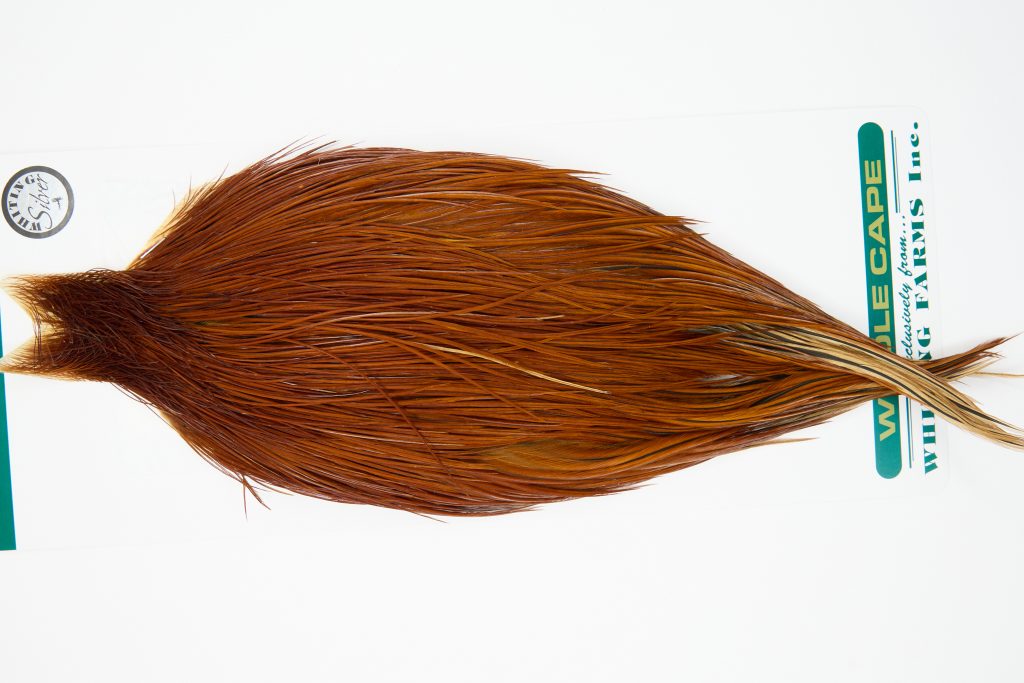 11920 Hebert Dry Fly Hackle Silver Grade Rooster Cape Medium Brown Ties Size 10-24