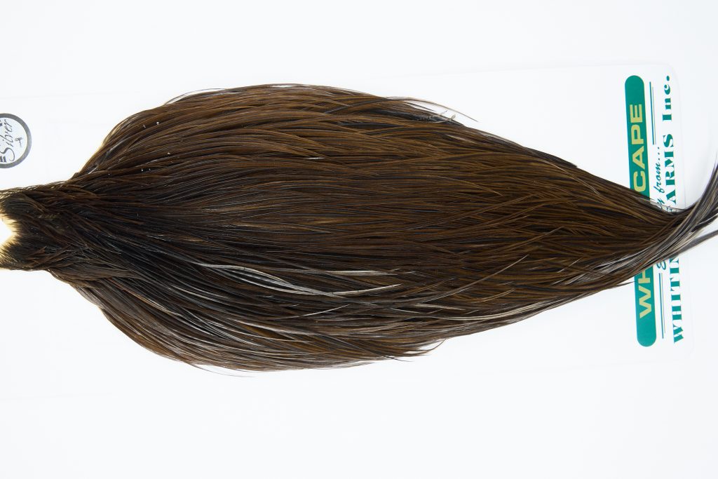 11929 Hebert Dry Fly Hackle Silver Grade Rooster Cape Dark Brown Dun Ties Size 10-22