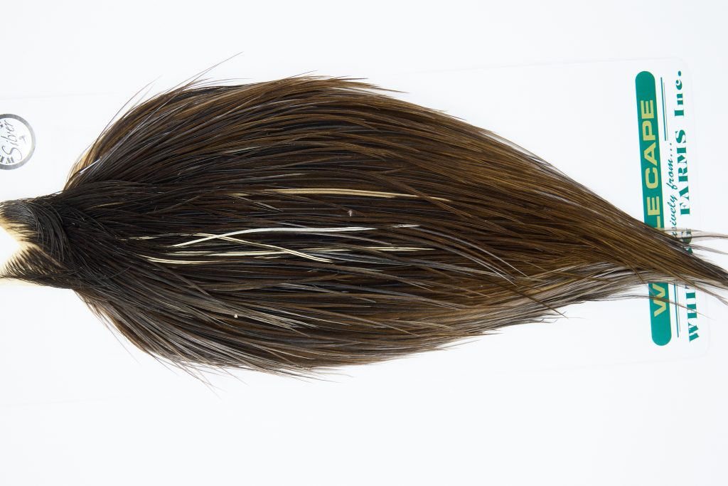 11931 Hebert Dry Fly Hackle Silver Grade Rooster Cape Dark Brown Dun Ties Size 12-24