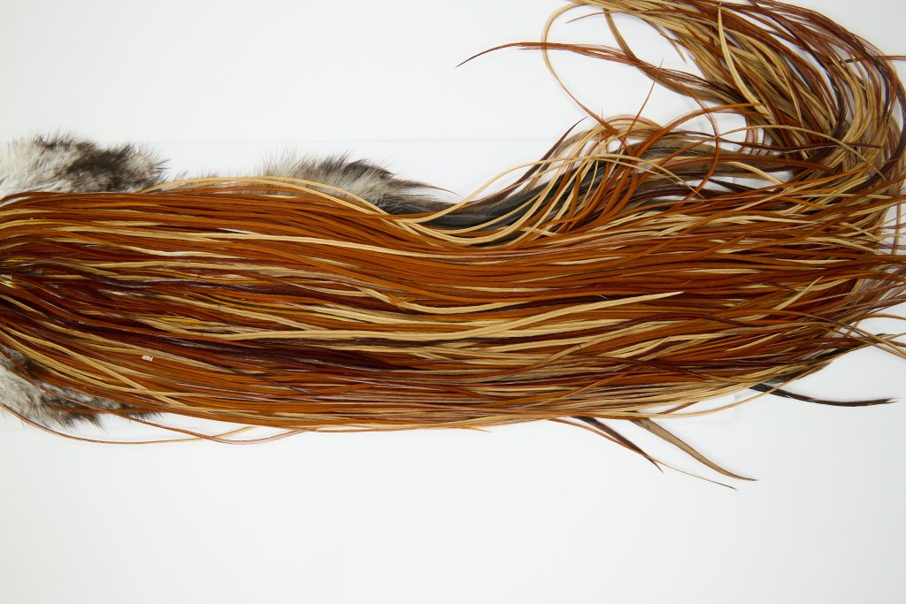 11966 Hebert Dry Fly Hackle Gold Grade Rooster Saddle Medium Brown Ties Size 12-16