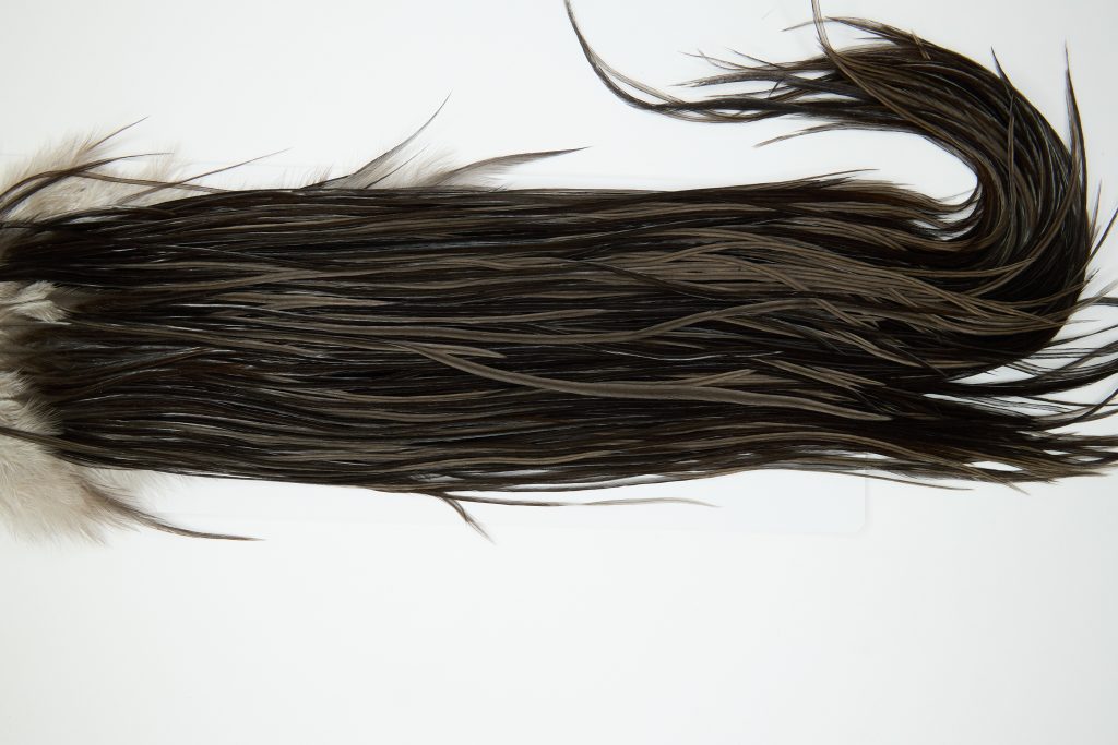 11967 Hebert Dry Fly Hackle Gold Grade Rooster Saddle Dark Grey Dun Ties Size 12-16