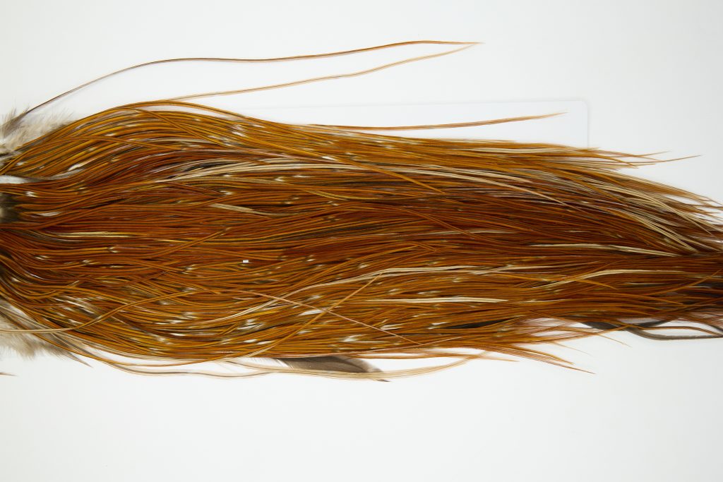 11974 Hebert Dry Fly Hackle Silver Grade Rooster Saddle Light Brown Ties Size 14-16