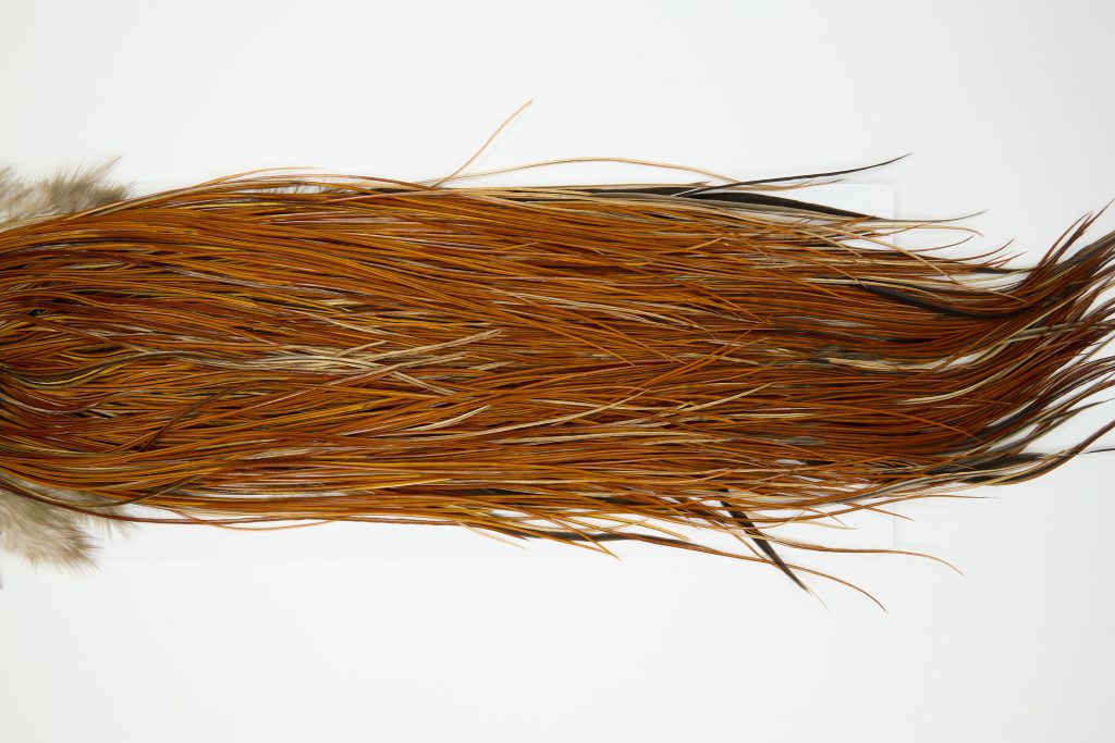 11978 Hebert Dry Fly Hackle Silver Grade Rooster Saddle Light Brown Ties Size 14-16