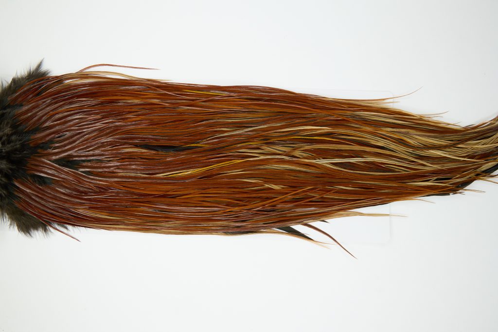 11981 Hebert Dry Fly Hackle Silver Grade Rooster Saddle Medium Brown Ties Size 14-16
