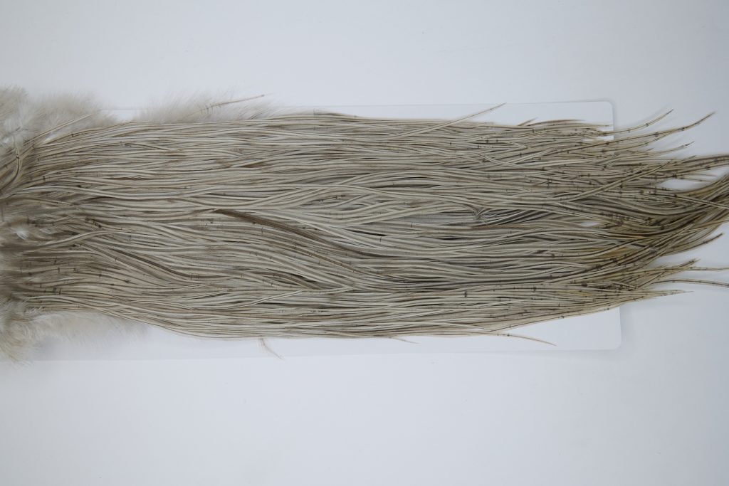 12007 Hebert Dry Fly Hackle Silver Grade Rooster Saddle Light Grey Dun Ties Size 12-14
