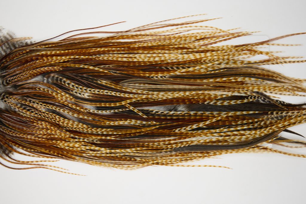 12072 Hebert Dry Fly Hackle Pro Grade Rooster Saddle Barred Dark Ginger Ties Size 14-18