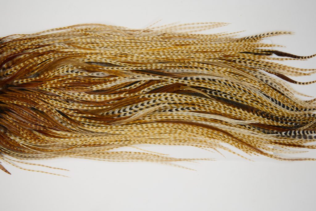 12103 Hebert Dry Fly Hackle Pro Grade Rooster Saddle Medium Barred Ginger Ties Size 12-18