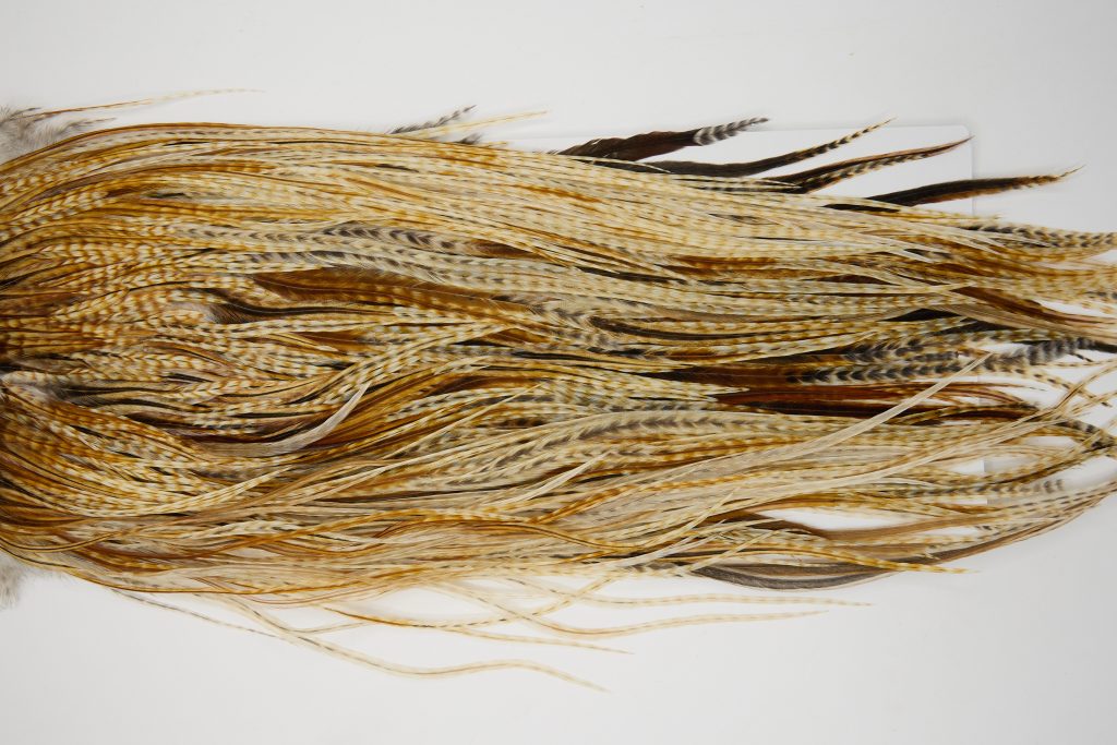 12105 Hebert Dry Fly Hackle Pro Grade Rooster Saddle Medium Barred Ginger Ties Size 12-16