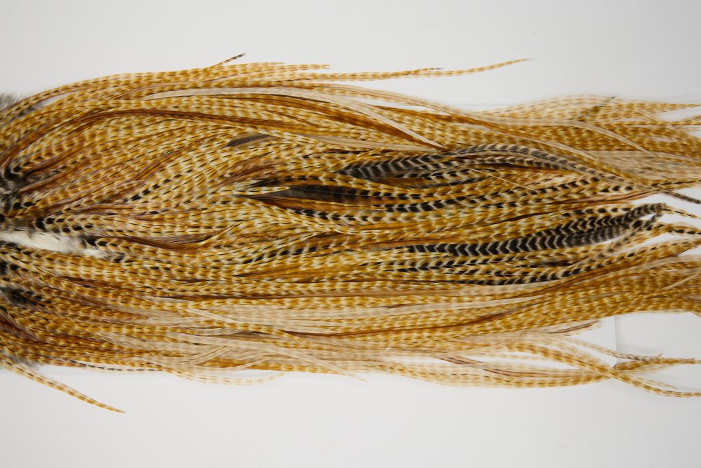 12106 Hebert Dry Fly Hackle Pro Grade Rooster Saddle Medium Barred Ginger Ties Size 10-14