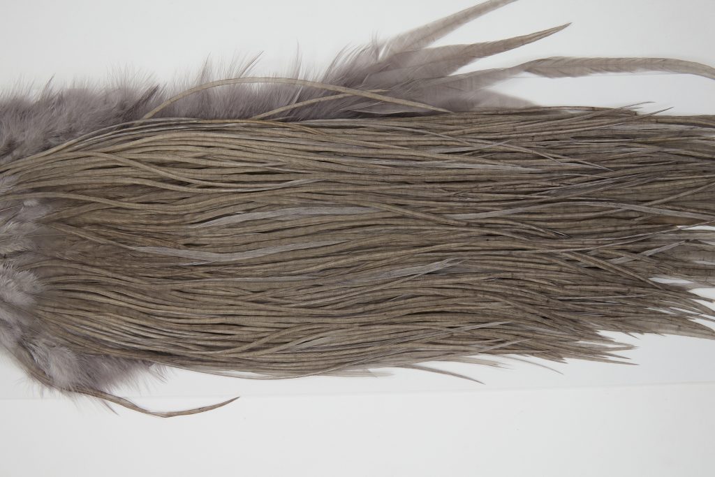 12166 Hebert Dry Fly Hackle Pro Grade Rooster Saddle Medium Grey Dun Ties Size 12-14