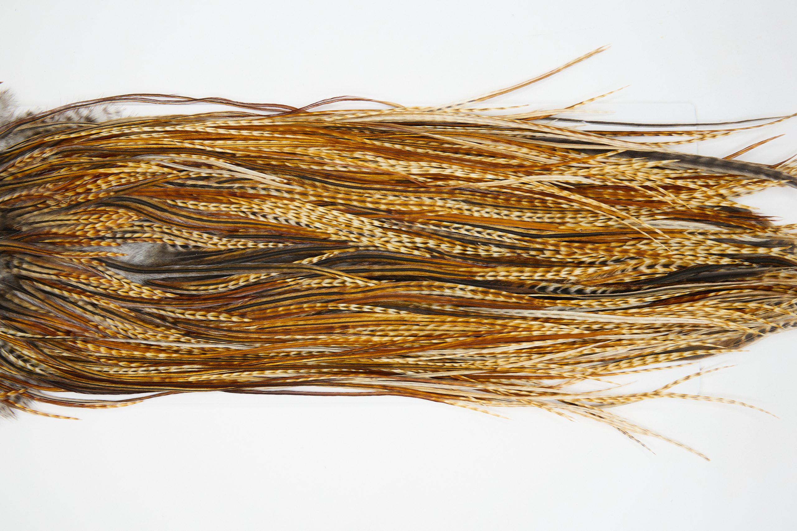 12230 Hebert Dry Fly Hackle Bronze Grade Rooster Saddle Barred Dark Ginger Ties Size 14-16