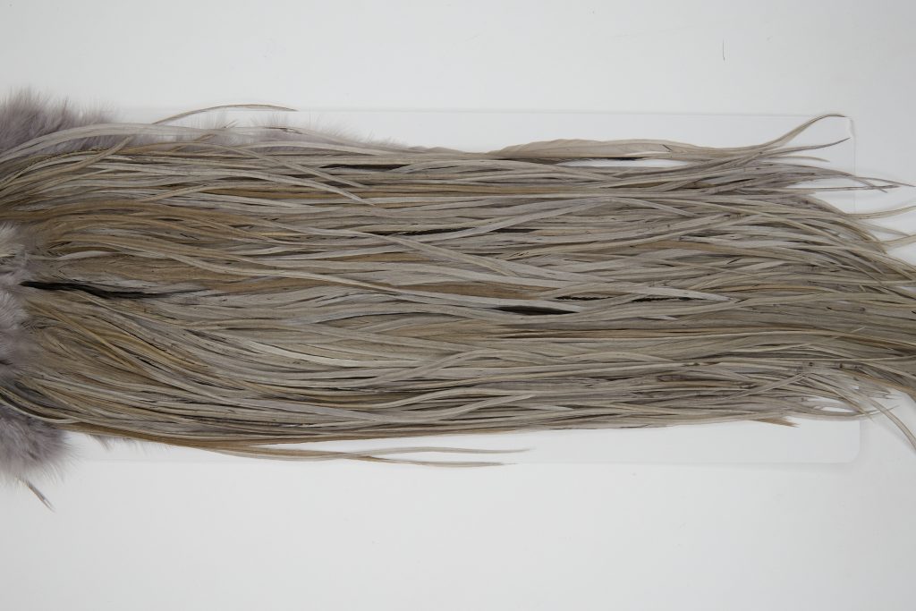 12243 Hebert Dry Fly Hackle Bronze Grade Rooster Saddle Medium Grey Dun Ties Size 12-16